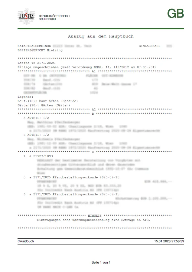 Beispiel Grundbuchauszug